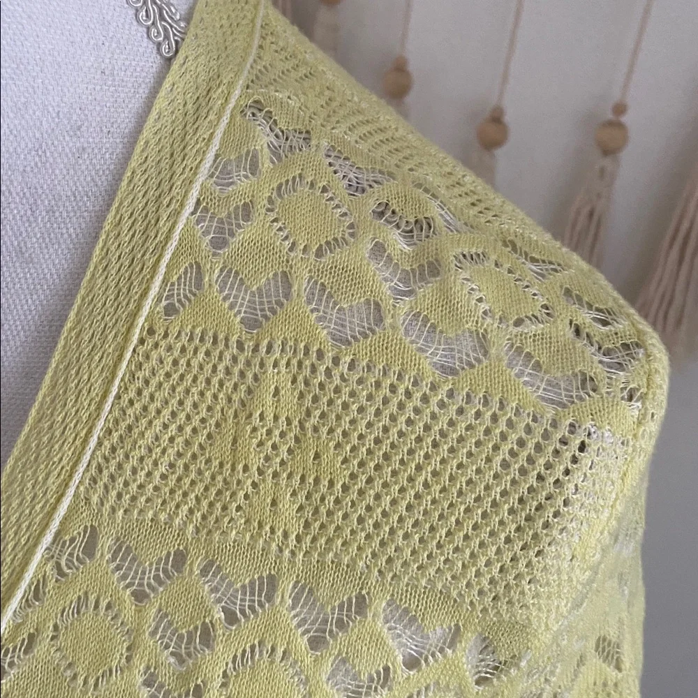 Anthropologie butter yellow crochet tie front sweater short sleeve summer S - Picture 4 of 15
